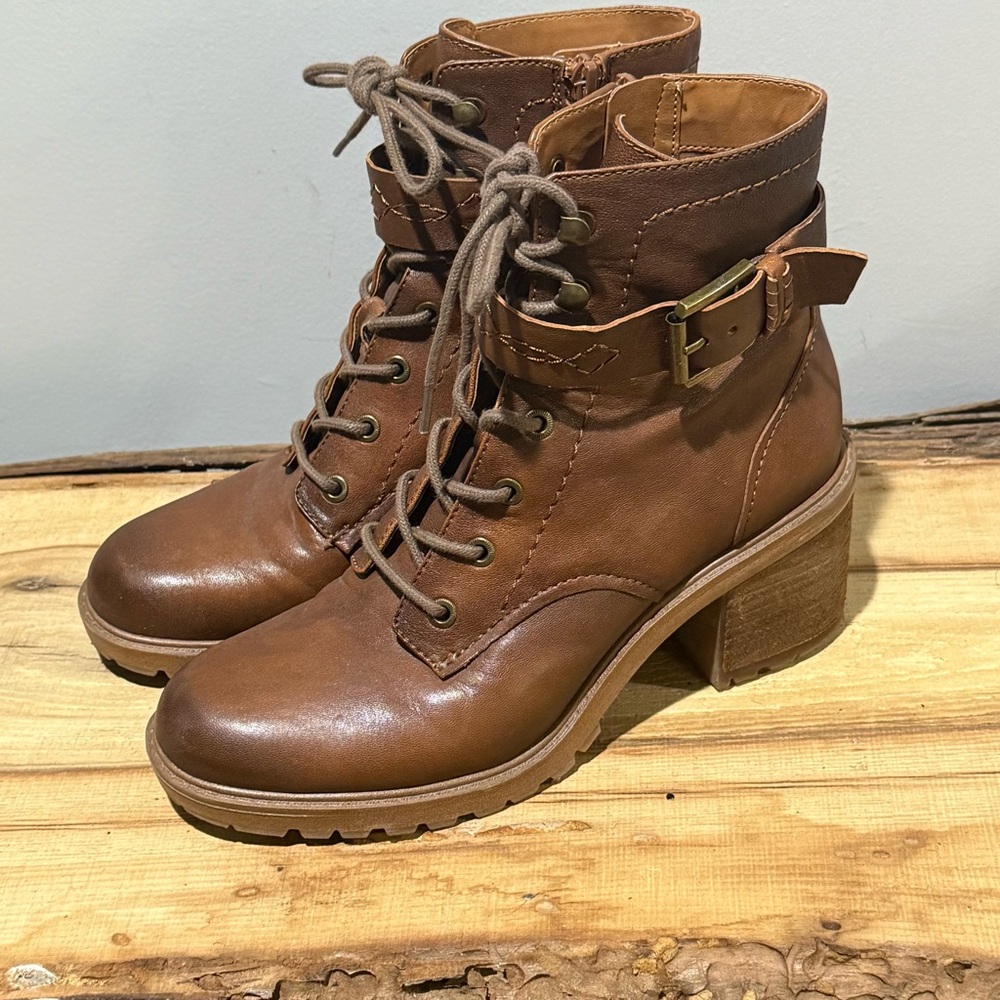 ZODIAC Gemma Leather Size Zip Lace Up Combat Riding Boot 8.5 B17B - Picture 3 of 11